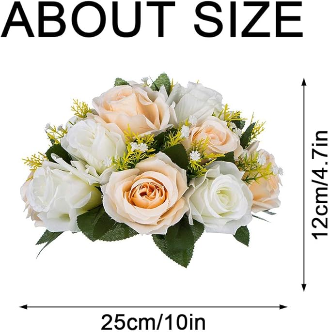 Sziqiqi Faux Silk Rose Flowers Artificial Flowers for Wedding Party Centerpiece Decorations Home Decorative Flowers, Champagne & White