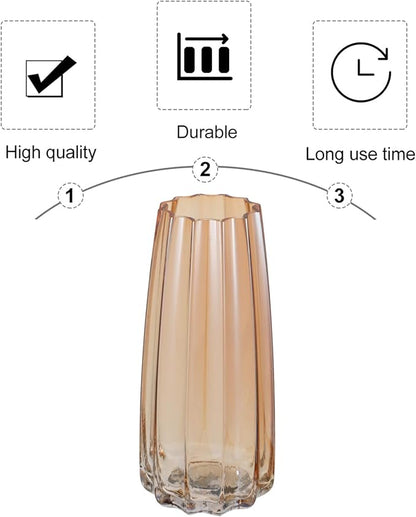TOYANDONA Creative Electroplated Ribbed Amber Glass Vase Desktop Floral Container for Home Decoration and Flower Arrangement Gift for Special Occasions