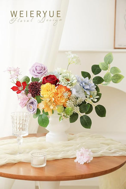 Artificial Flower Box Set Silk Fake Flowers DIY Center Cake Decoration Wedding Bouquet Corsage Home Decor Outdoor Decor Gift (Small Rainbow Flower)