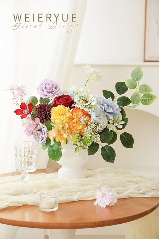 Artificial Flower Box Set Silk Fake Flowers DIY Center Cake Decoration Wedding Bouquet Corsage Home Decor Outdoor Decor Gift (Small Rainbow Flower)