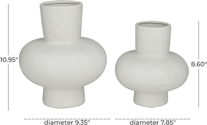 CosmoLiving by Cosmopolitan Ceramic Decorative Vase Gourd Style Centerpiece Vases, Set of 2 Flower Vases for Home Decoration 9", 11"H, White