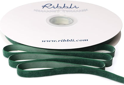Ribbli Forest Green Velvet Ribbon 3/8 Inches Continuous 25 Yard Spool Forest Green Christmas Ribbon for Gift Wrapping Crafts Home Decor