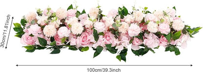 TFCFL Artificial Flowers Row, 39.5" X 12" Wedding Arch Faux Floral Swags, 3D Flower Panels Arrangement, DIY Wall Backdrop for Wedding Party Table Runner Decoration (Pink)