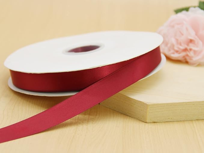 Maroon Double Faced Satin Ribbon 7/8 Inch - 100 Yards Continuous Soft Gift Wrapping Package Ribbon for Invitations, Flower Bouquets, Weddings, Bows, Hair, DIY Crafts, Party & Christmas Deco