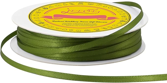 Double Face Spring Moss Satin Thin Ribbon 1/8 inch X 50 Yards Polyester Spring Moss Ribbon for Gift Wrapping Very Suitable for Weddings Party Hair Bow Invitation Decorations and More