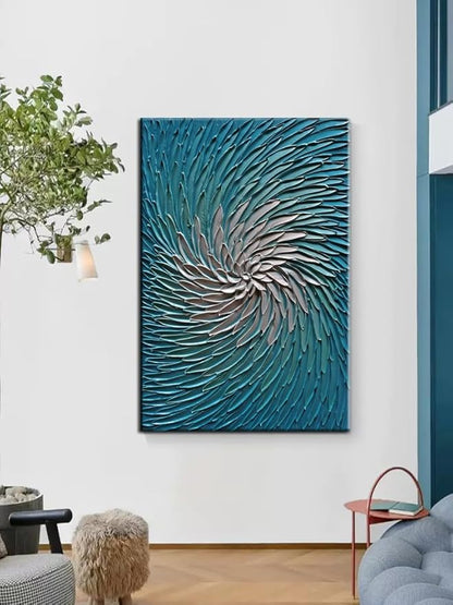 YaSheng Art - Contemporary Art Oil Painting on Canvas 3D Metallic Blue and Silver Texture Abstract Art Pictures Canvas Wall Art Paintings Modern Home Decor Abstract Paintings Ready to hang24x36inch
