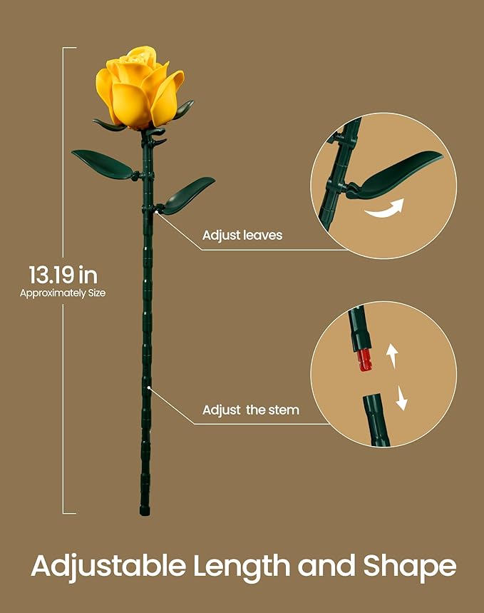iATOM Yellow Rose Bouquet Building Set, Artificial Flowers Botanical Collection Kit for Adults, Gift for Christmas and Valentines Day, Warmming Home Office Table Centerpiece Decor - IA11019