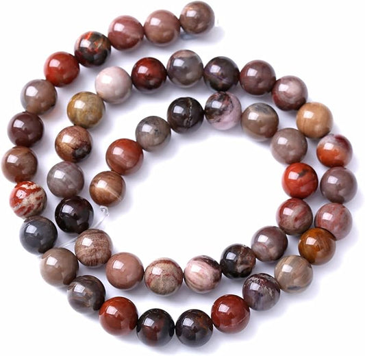 8MM 45PCS Natural Stone Petrified Wood Jasper Loose Beads for Jewelry Making DIY Bracelet