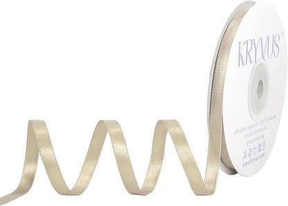 Beige Satin Ribbon, Double Faced 1/4 Inch X 25 Yards Beige Ribbon, Premium Satin Ribbon for Gift Wrapping, Crafts, Hair Bow Making, Sewing, Flower Bouquet, Wedding Party Decor