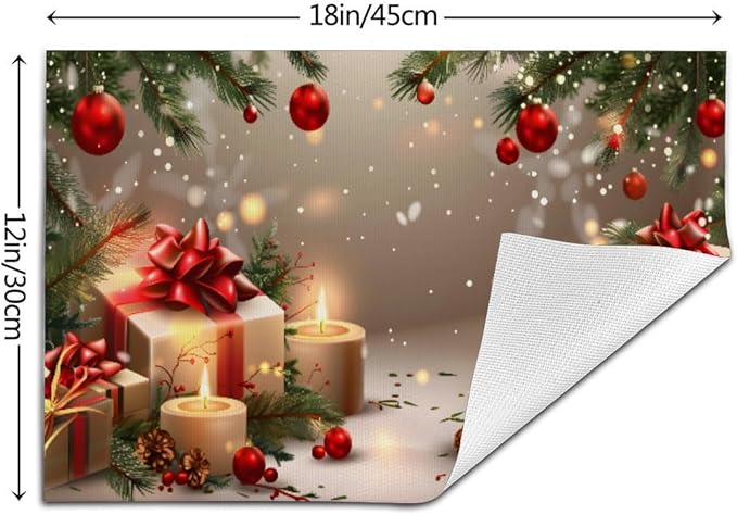 PVC Placemats Set of 6 Wipeable Table Mats Washable Heat Resistant Non Slip Vinyl Dining Table Mat for Kitchen Indoor Outdoor Patio Farmhouse Place Mats Christmas Candle Gift Decorative
