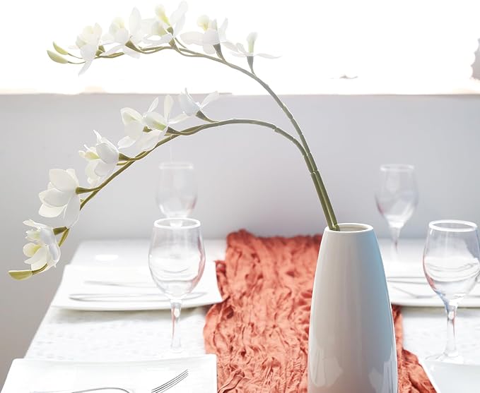 IPOPU White Orchid Artificial Flowers 5 Pcs Real Touch Orchids with Stem for Vase Wedding Party Table Centerpiece DIY Home Office Decor