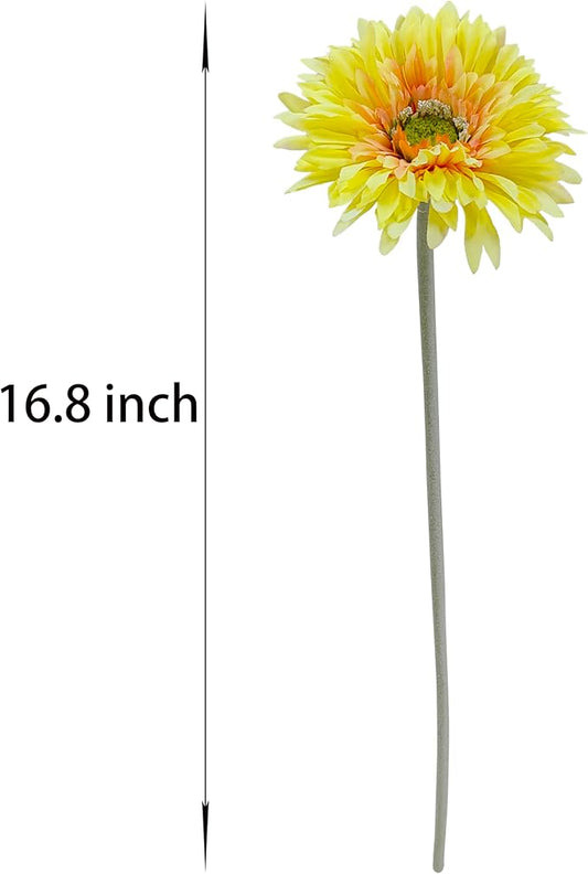 17.5'' Faux Gerbera Daisy Artificial Flowers,10 Pcs Silk Fake Daisies Flowers for Home Kitchen Living Room Bathroom Décor (10, Yellow)