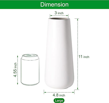 D'vine Dev 11 Inch Ceramic Flower Vase Matte Finishing, Minimalist Design for Home Décor, Bedroom, Living Room, Centerpieces, Office, White, VS-XH-D-2