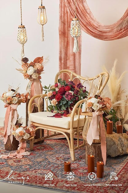 Ling's moment Artificial Flowers, 16pcs Burnt Orange Ombre Faux Silk Roses with Stems, 3.5" Fake Terracotta Flowers Bulk for DIY Wedding Bouquets Centerpieces Party Baby Shower Home Decoration