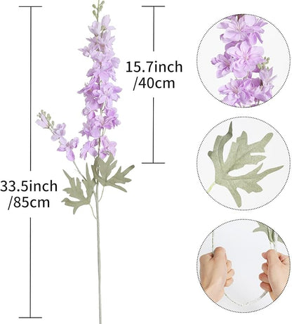 8PCS Purple Delphinium Artificial Flowers 33.5in Long Stem Larkspur Fake Silk Flowers for Tall Vase Faux Flowers for Home Wedding Baby Shower Floral Arrangement Centerpiece Table Decor (Purple)