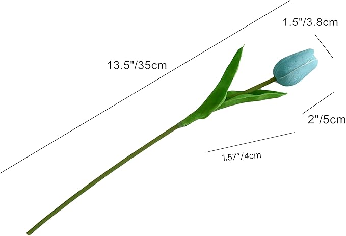 Mandy's Artificial Tulips 20 Stems Robin Egg Blue PU Faux Flowers for Thanksgiving and Christmas Decorations Wedding Home Decor 13.5 Inch