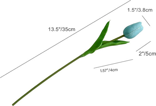 Mandy's Artificial Tulips 20 Stems Robin Egg Blue PU Faux Flowers for Thanksgiving and Christmas Decorations Wedding Home Decor 13.5 Inch