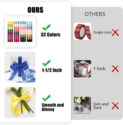 NESCCI 800 Yards Ribbon,1-1/2 Inch Satin Ribbon,Single Face Satin Ribbons, Perfect for Gift Wrapping,Wedding Decoration,Handmade Bows,Wrapping Bouquet and More