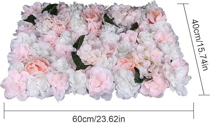 6Pcs 15.75"x 23.62x 0.79" Artificial Flower Wall Panels,Flower Wall Mat Silk Flower Panels for Outdoor Garden Backyard Fence Fence Privacy Screen and Indoor Wall Decor (6Pcs White+Pink)