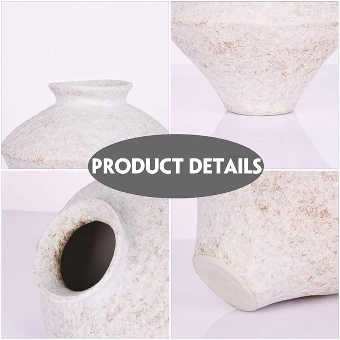 Wabi Sabi Vintage Vase, 6.1" Tall Wabi Sabi Decor Rustic Farmhouse Pottery Vase for Centerpiece, White Textured Pottery Flower Vase for Home Decorative, Table, Living Room, Bedroom, Bathroom, Kitchen