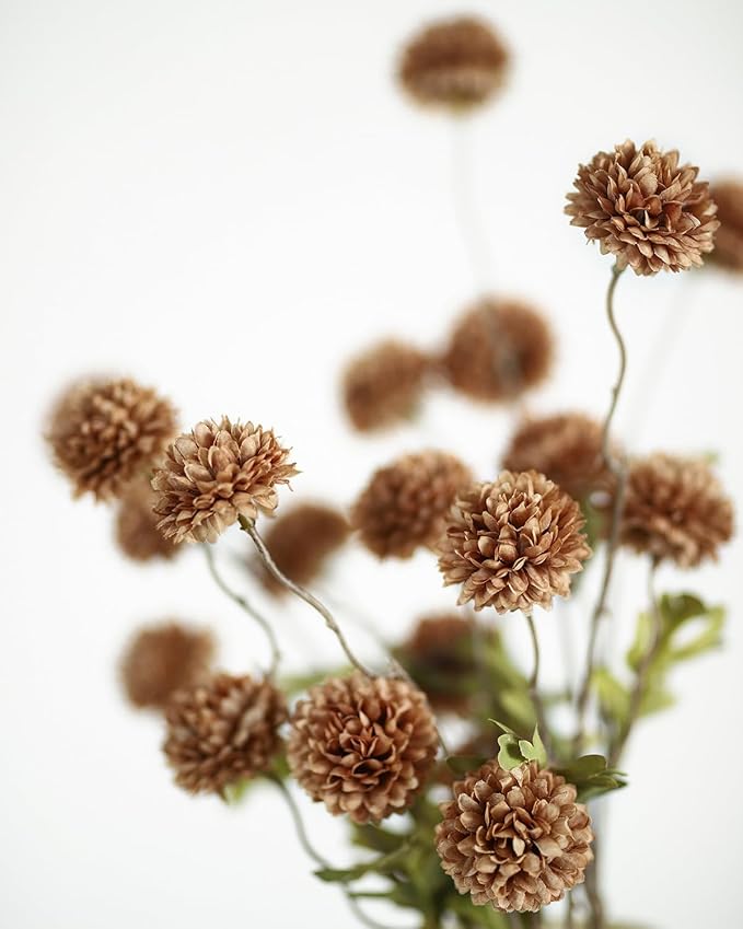 DuHouse 6pcs Artificial Flowers Faux Silk Pompon Mum,Silk Small Mini Chrysanthemum Ball with Stems for DIY Wedding Bouquets Centerpieces Vase Home Table Kitchen Decoration(Coffee)