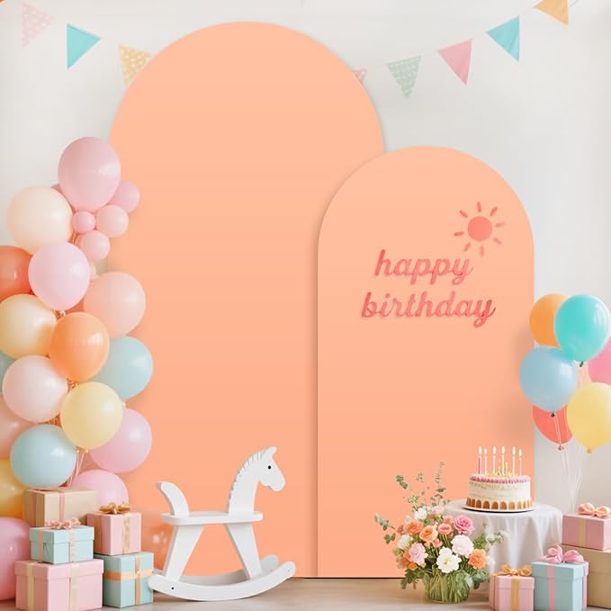 Wedding Arch Backdrop Stand and Peach Arch Cover Set of 2 (7.2FT, 6FT) Metal Backdrop Stand for Parties Spandex Arch Stand Cover for Birthday Bridal Baby Shower Graduation Balloon Arch Decorations