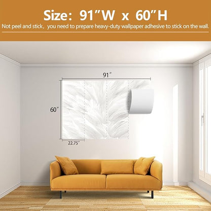Feather Wallpaper Mural Elegant Gray and White Mural Wallpaper for Living Room Bedroom （Not Peel and Stick）