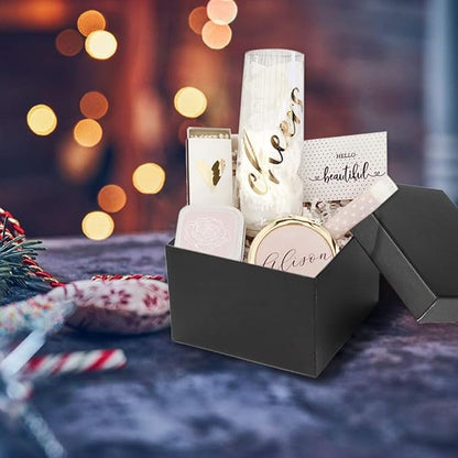 Briful Square Gift Boxes with Lids Set of 4 Black Gift Box Assorted Sizes Nesting Gift Boxes for Presents Birthday Bridesmaid Wedding Valentines Christmas Party Favor Boxes