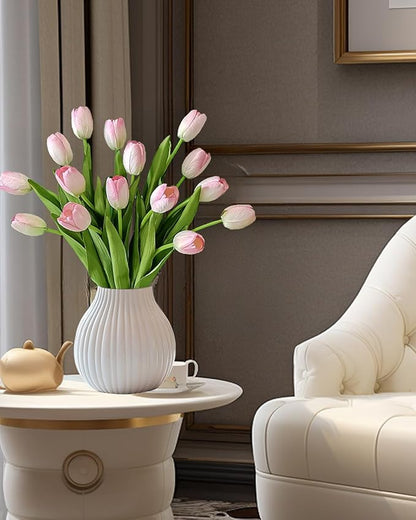 12pcs Pink Artificial Tulips, Real Touch Silk Faux Flowers, 13.8 Inch Stems, for Wedding Home Decor, Mother's Day Easter Gifts, Table Centerpiece Bouquets Arrangements