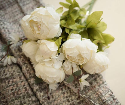 Fule 2 Pack Large Artificial Peony Silk Flower Bouquets Arrangement Wedding Centerpieces (Cream White)