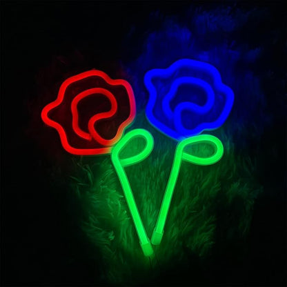 ENUOLI Rose Neon LED Signs Red Rose Flower with Green Stem Art Wall Sign for Cool Light,USB/Battery Operated Night Neon Light Flower Decor for Party,Bedroom,Bar,Wedding,Gift (Red)