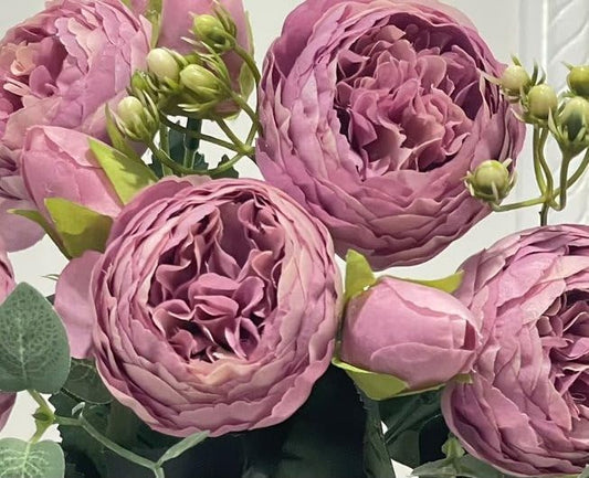 Artificial Peony Stems in Variety of Colors - Silk Faux Floral Home Decor (Purple)