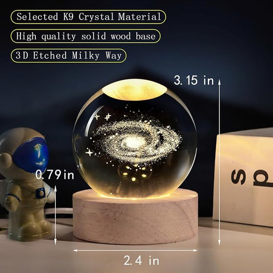 3D Galaxy Crystal Ball with LED Stand, 60mm Glass Sphere Decorative Balls, Milky Way Space Globe Lamp Night Light Gifts for Women Kids