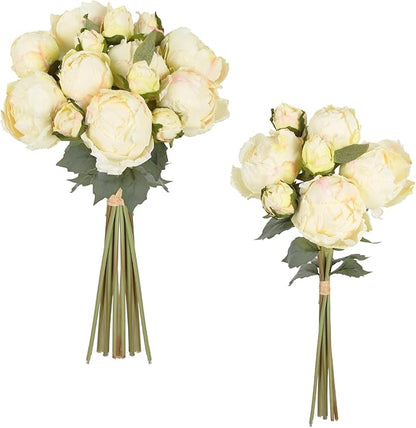 IPOPU Cream White Fake Peonies 2 Bouquets Faux Peony Flowers 14Heads Vintage White Flowers for Flower Arrangements Artificial Centerpiece Home Bridal Shower Decorations (Cream)