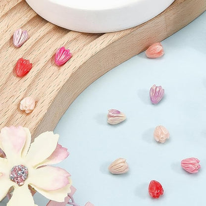 1 Box 4 Colors 80Pcs Acrylic Flower Beads Artificial Flower Beads Bulk Loose Plastic Jasmine Coral Colorful Floral Spacer for Jewelry Making Findings Necklace Bracelet DIY Crafts Beginner