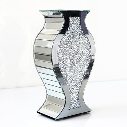 Crushed Diamond Mirror Vase Crystal Silver Glass Stunning Decorative Vase Flower Luxury for Home Décor. Can’t Hold Water.