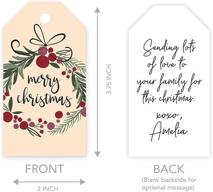 Andaz Press Christmas Holiday Season Classic Gift Tags, Merry Christmas to from Classic Favor Tags, Christmas Wreath Design, for Holiday Events, Parties, and Favors, 60-Pack