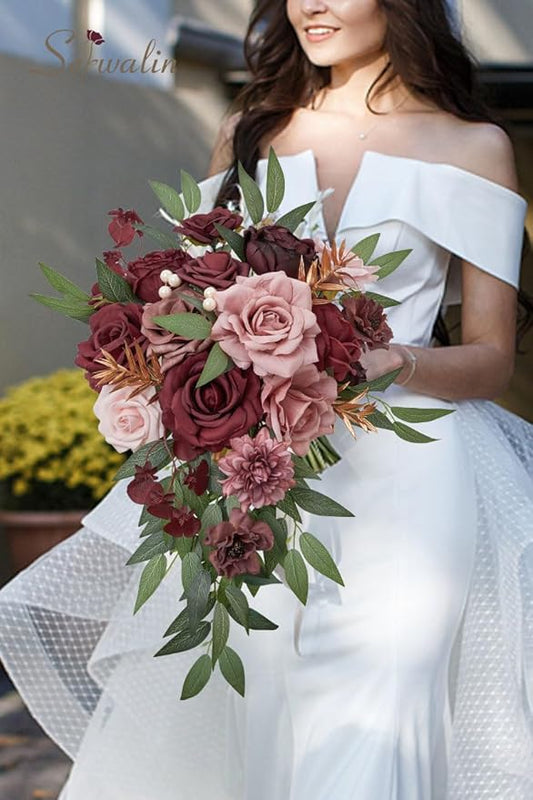 Serwalin Artificial Flowers Wedding Flowers, Fake Burgundy Flowers Pink Bridal Shower Centerpieces Silk Flower, Home Decor DIY