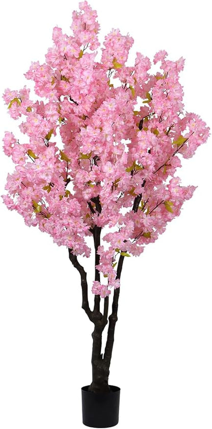 5.9ft Tall Cherry Blossom Artificial Tree, Handmade Light Pink Cherry Tree,Fake Flower Faux Silk Leaves Plant,Artificial Plants for Home Office Indoor Outdoor Party Wedding Christmas Decor