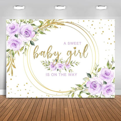 Mocsicka Floral Sweet Baby Girl Backdrop It's a Girl Baby Shower Background Watercolor Lavender Purple Floral Baby Shower Party Cake Table Decoration Photo Booth Props (10x7ft)