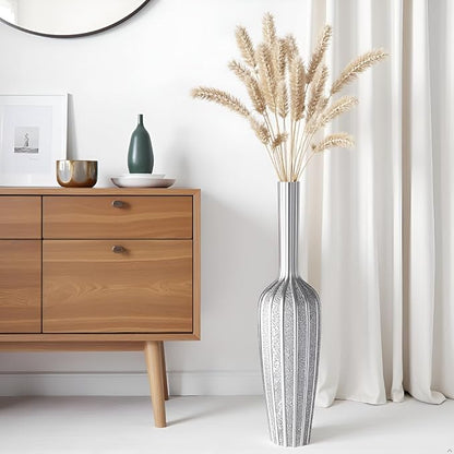 Elegant Silver Floor Vase - 23.62 Inch Tall Decorative Vase for Dried Flowers & Home Décor, Resin Tall Floor Vase, Silver Vases