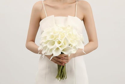 SITUMEIZI 24 PCS White Fake Flowers Artificial Calla Lily Silk Flowers Real Touch for Mother's Day Easter Home Kitchen Decor Wedding Bouquet Office Spring Decoration(Pure White)