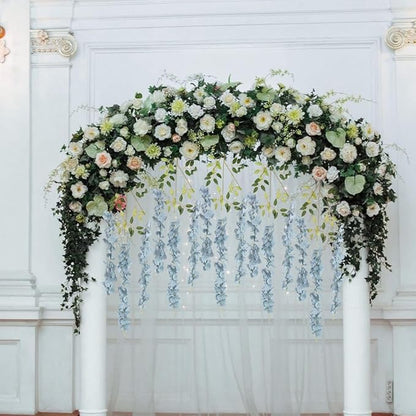 12PCS 3.6Ft Artificial Wisteria Hanging Flowers Dusty Blue Fake Hanging Flowers Garland Silk Flowers Rattan String Faux Wisteria Vine for Garden Home Wedding Arch Decorations (Dusty Blue)