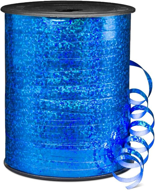 500 Yards Shiny Metallic Blue Curling Ribbon with Spool, 1/5" Holographic Curly Ribbons - Perfect for Gift Wrapping, Florist Flowers, Birthday Party Decorations, and Balloon String