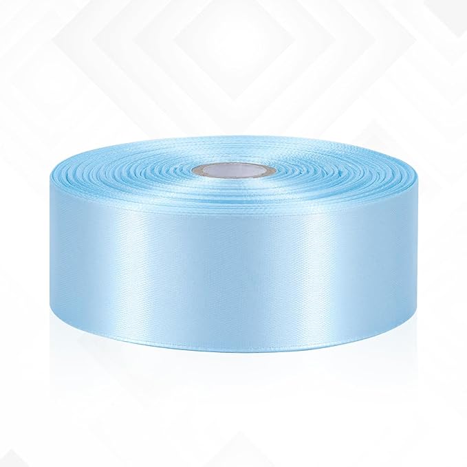 Baby Blue Satin Ribbon 1-1/2 Inch 60 Yards, Light Blue Polyester Fabric Ribbons for Gift Wrapping, Baby Shower, Crafts, Floral Arrangement, Baby Bridal Shower