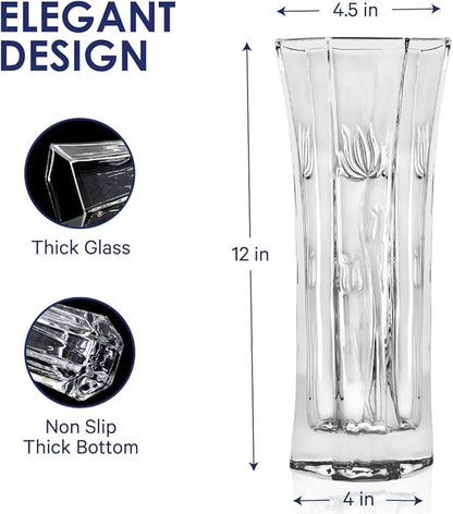 CS Crystal Vase 12-inch high, Tulip Design, for Flowers & Decor. Lovely Nice Shiny Piece. Perfect as a Gift, Suitable for All Occasions.