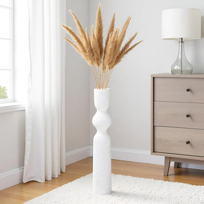 White Vases, 23.62'' Tall Floor Vase with 13.5'' Mouth & 4.3'' Base, Ideal for Dried Pampas Grass & Home Decor, Modern Floor Vase for Living Room/Entryway