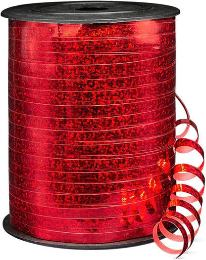 500 Yards Shiny Metallic Red Curling Ribbon with Spool, 1/5" Holographic Curly Ribbons - Perfect for Gift Wrapping, Florist Flowers, Birthday Party Decorations, and Balloon String