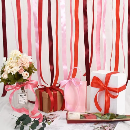 TONIFUL 1 Inch x 125 Yards 5 Colors Satin Ribbon Rolls, Mixed Red Color Set Fabric Ribbon for Gift Wrapping Embellish Wedding Birthday Party Decoration Bow Making Floral Craft Sewing（red）