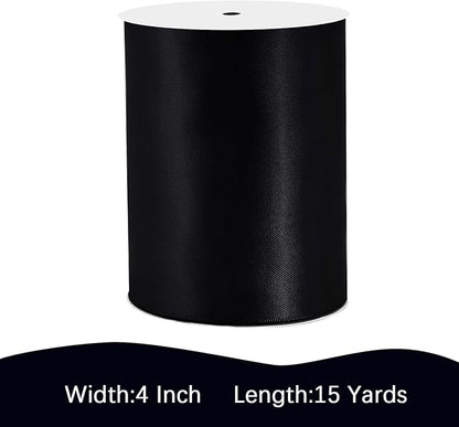 Black Satin Ribbon 4 inch X 15 Yards Polyester Ribbon for Gift Wrapping Very Suitable for Weddings Party Hair Bow Invitation Decorations and More
